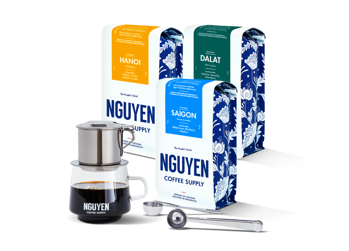 Vietnamese coffee brew kit, 4 oz phin filter, , hanoi coffee, saigon coffee, dalat coffee, stackable glass mug, scoop set Vietnamese coffee brew kit, 4 oz phin filter, , hanoi coffee, saigon coffee, dalat coffee, stackable glass mug, scoop set